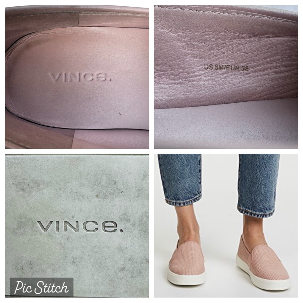 Vince Perforated Leather Slip On Sneakers Shoes Blair 5 Rose Pink US 8 Comfy - Picture 9 of 16